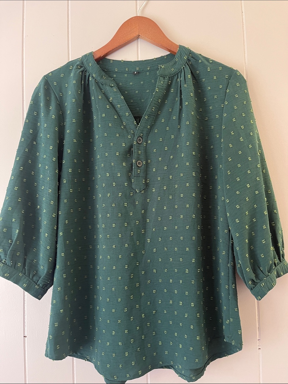 Green Dot Button-Front Peasant Blouse